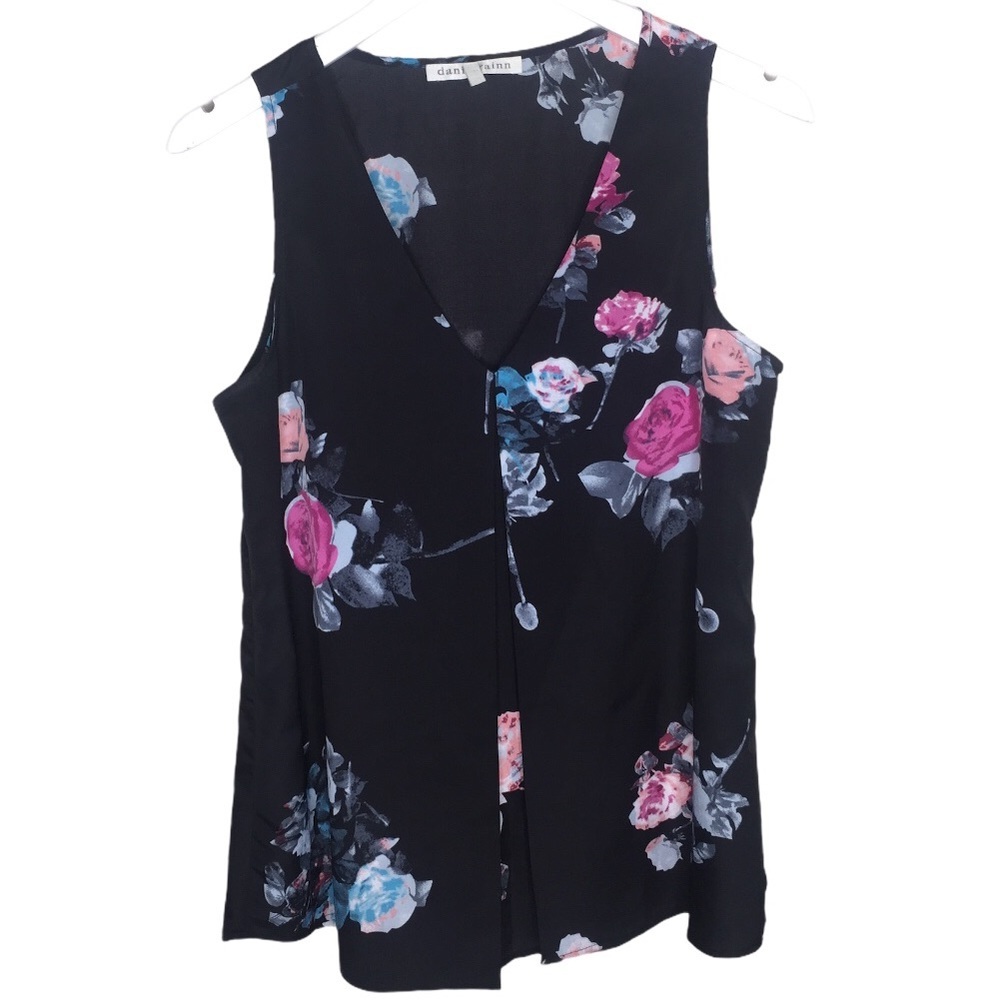 DANIEL RAINN Nordstrom Black Floral Rose Sleeveless Blouse Medium Whimsigoth Y2K